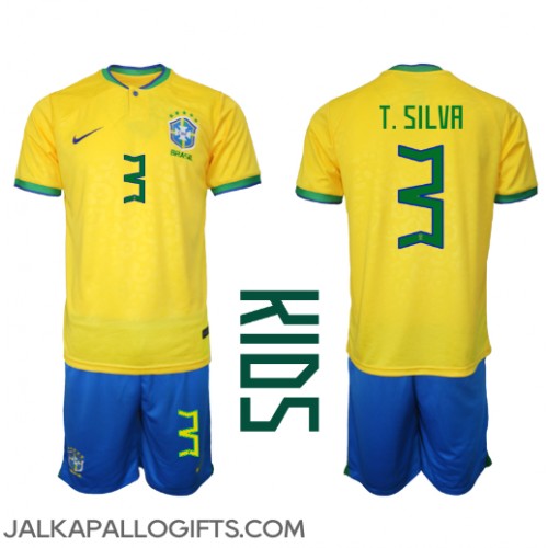 Brasilia Thiago Silva #3 Koti Peliasu Lasten MM-kisat 2022 Lyhythihainen (+ Lyhyet housut)